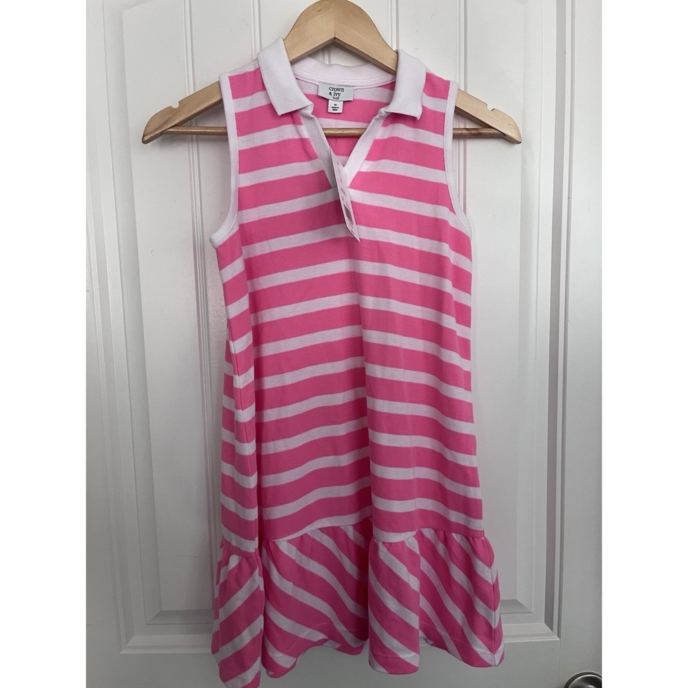 NEW Crown‎ & Ivy Kids Girls Medium Pink Striped Dress Golf Tennis Sleeveless 585